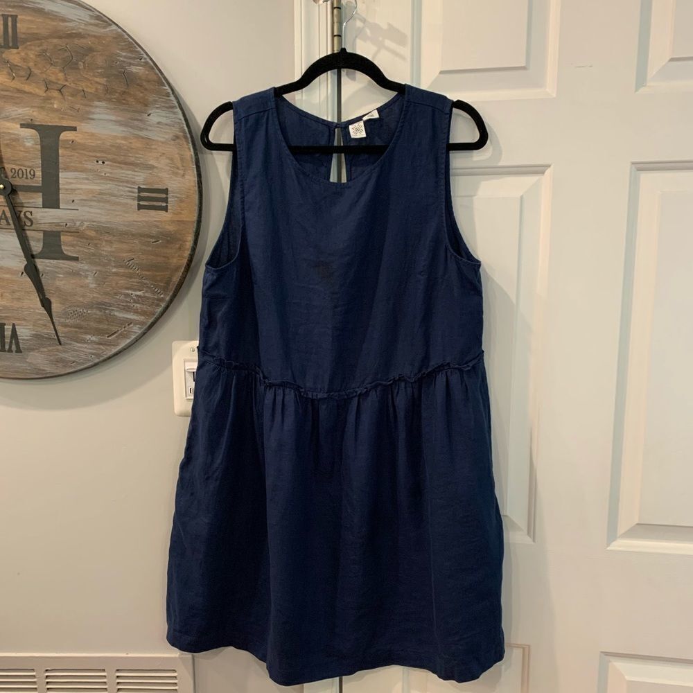 Artisan Ny Navy Linen Drop Waist Short Dress sz 12